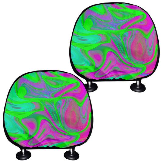 Neon Green Pink Psychedelic Trippy Print Car Headrest Covers