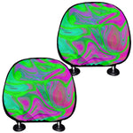 Neon Green Pink Psychedelic Trippy Print Car Headrest Covers