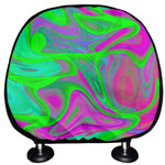 Neon Green Pink Psychedelic Trippy Print Car Headrest Covers