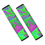 Neon Green Pink Psychedelic Trippy Print Car Seat Belt Covers