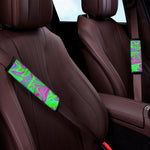 Neon Green Pink Psychedelic Trippy Print Car Seat Belt Covers