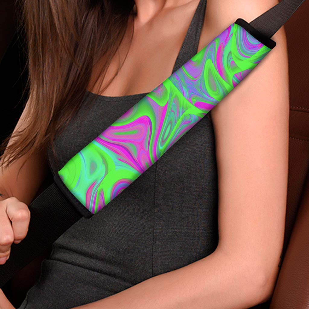 Neon Green Pink Psychedelic Trippy Print Car Seat Belt Covers