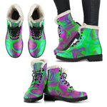 Neon Green Pink Psychedelic Trippy Print Comfy Boots GearFrost