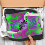 Neon Green Pink Psychedelic Trippy Print Comfy Boots GearFrost