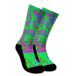 Neon Green Pink Psychedelic Trippy Print Crew Socks