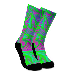 Neon Green Pink Psychedelic Trippy Print Crew Socks