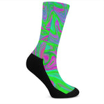 Neon Green Pink Psychedelic Trippy Print Crew Socks