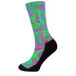 Neon Green Pink Psychedelic Trippy Print Crew Socks