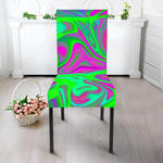 Neon Green Pink Psychedelic Trippy Print Dining Chair Slipcover