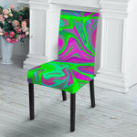 Neon Green Pink Psychedelic Trippy Print Dining Chair Slipcover