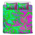 Neon Green Pink Psychedelic Trippy Print Duvet Cover Bedding Set