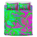 Neon Green Pink Psychedelic Trippy Print Duvet Cover Bedding Set