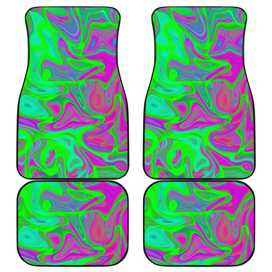 Neon Green Pink Psychedelic Trippy Print Front and Back Car Floor Mats