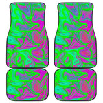 Neon Green Pink Psychedelic Trippy Print Front and Back Car Floor Mats