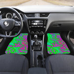 Neon Green Pink Psychedelic Trippy Print Front and Back Car Floor Mats