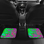 Neon Green Pink Psychedelic Trippy Print Front and Back Car Floor Mats