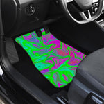 Neon Green Pink Psychedelic Trippy Print Front and Back Car Floor Mats