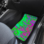 Neon Green Pink Psychedelic Trippy Print Front and Back Car Floor Mats
