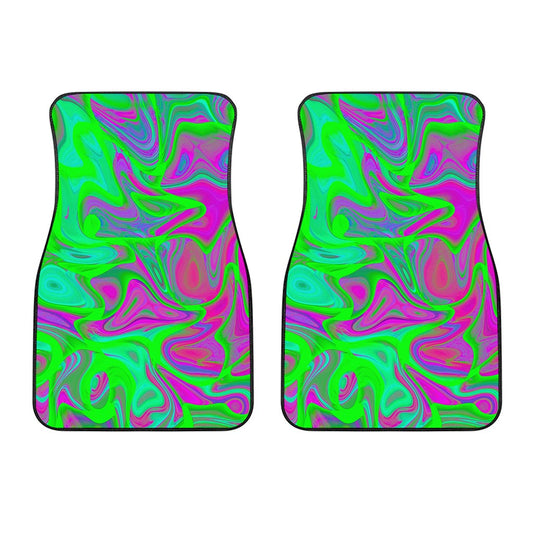Neon Green Pink Psychedelic Trippy Print Front Car Floor Mats