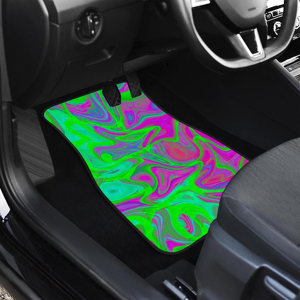Neon Green Pink Psychedelic Trippy Print Front Car Floor Mats