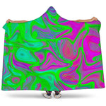 Neon Green Pink Psychedelic Trippy Print Hooded Blanket