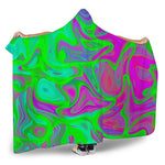 Neon Green Pink Psychedelic Trippy Print Hooded Blanket