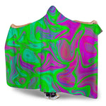 Neon Green Pink Psychedelic Trippy Print Hooded Blanket