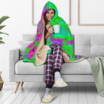 Neon Green Pink Psychedelic Trippy Print Hooded Blanket