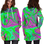 Neon Green Pink Psychedelic Trippy Print Hoodie Dress GearFrost