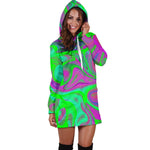 Neon Green Pink Psychedelic Trippy Print Hoodie Dress GearFrost