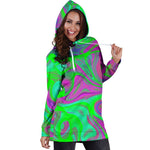 Neon Green Pink Psychedelic Trippy Print Hoodie Dress GearFrost