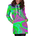 Neon Green Pink Psychedelic Trippy Print Pullover Hoodie Dress