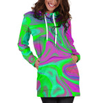 Neon Green Pink Psychedelic Trippy Print Hoodie Dress GearFrost