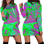 Neon Green Pink Psychedelic Trippy Print Hoodie Dress GearFrost