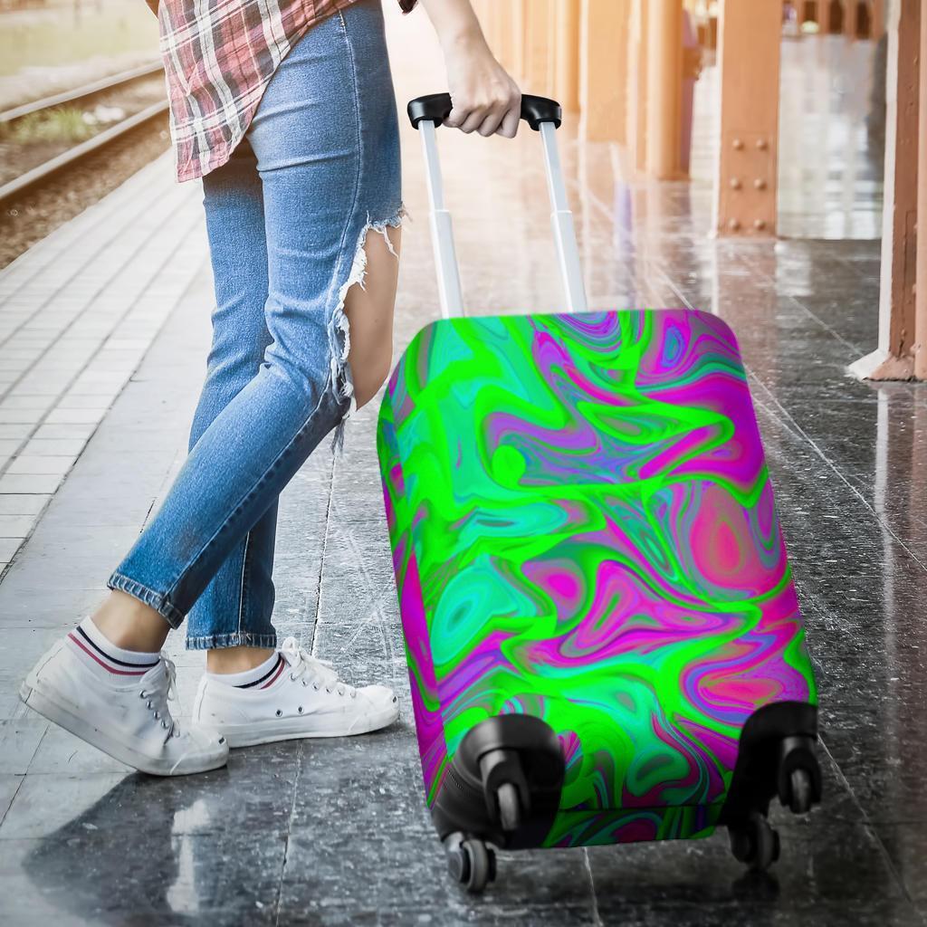 Neon Green Pink Psychedelic Trippy Print Luggage Cover GearFrost