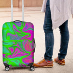 Neon Green Pink Psychedelic Trippy Print Luggage Cover GearFrost