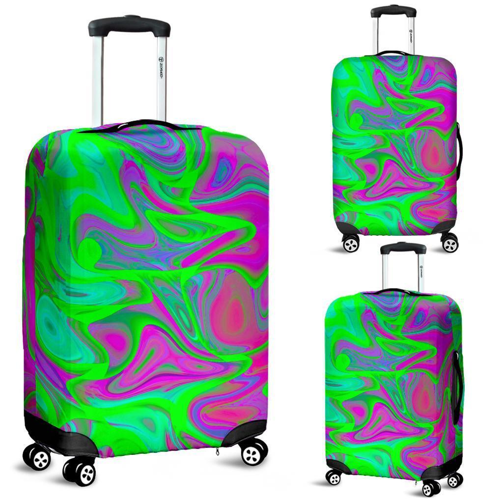 Neon Green Pink Psychedelic Trippy Print Luggage Cover GearFrost