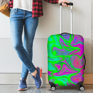 Neon Green Pink Psychedelic Trippy Print Luggage Cover GearFrost