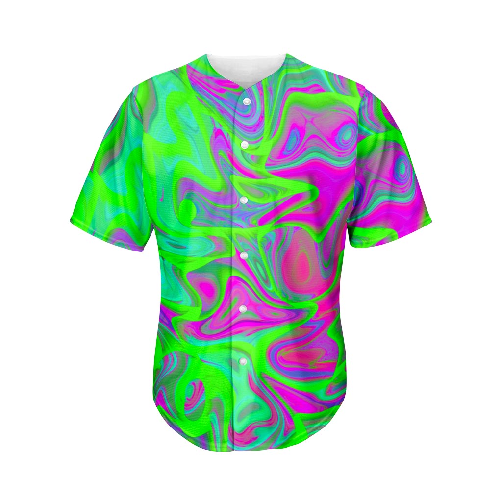 Neon Green Pink Psychedelic Trippy Print Men's Baseball Jersey
