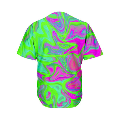 Neon Green Pink Psychedelic Trippy Print Men's Baseball Jersey