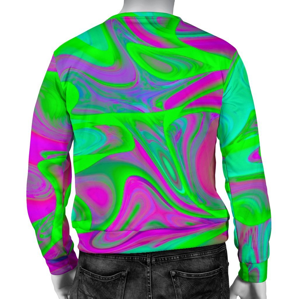 Neon Green Pink Psychedelic Trippy Print Men's Crewneck Sweatshirt GearFrost