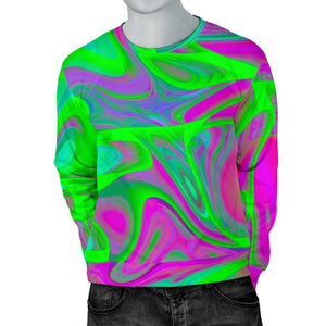 Neon Green Pink Psychedelic Trippy Print Men's Crewneck Sweatshirt GearFrost