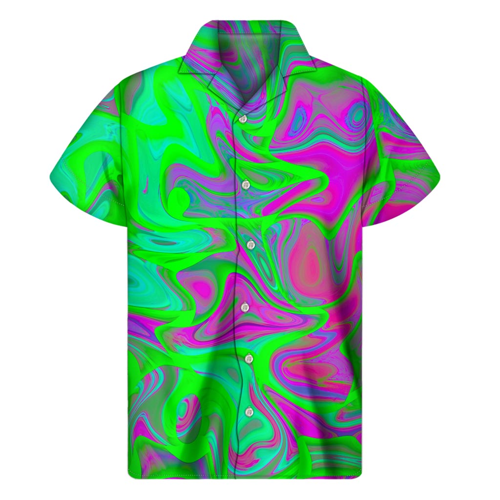 Neon Green Pink Psychedelic Trippy Print Men's Short Sleeve Shirt