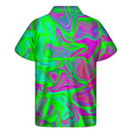 Neon Green Pink Psychedelic Trippy Print Men's Short Sleeve Shirt