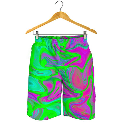 Neon Green Pink Psychedelic Trippy Print Men's Shorts