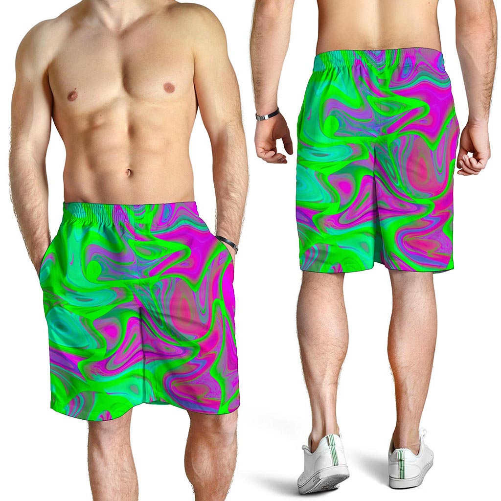 Neon Green Pink Psychedelic Trippy Print Men's Shorts