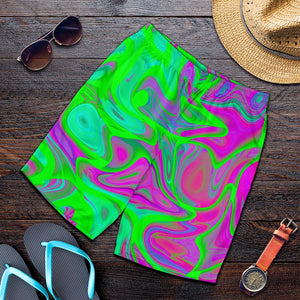 Neon Green Pink Psychedelic Trippy Print Men's Shorts