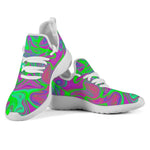 Neon Green Pink Psychedelic Trippy Print Mesh Knit Shoes GearFrost