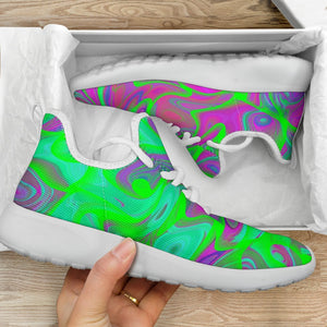 Neon Green Pink Psychedelic Trippy Print Mesh Knit Shoes GearFrost