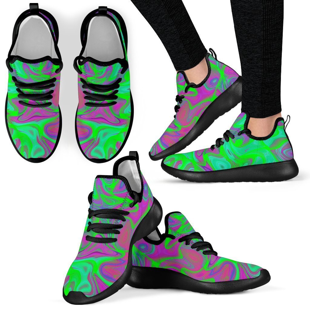 Neon Green Pink Psychedelic Trippy Print Mesh Knit Shoes GearFrost